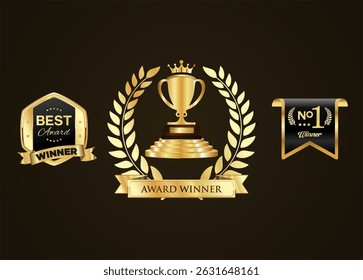 Award and premium emblem and badges gold color isolated stock illustration 