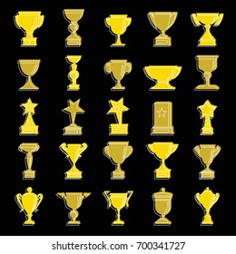 Award prize set doodle vector illustration for design and web isolated on black background. Award prize vector object for labels, logos and advertising