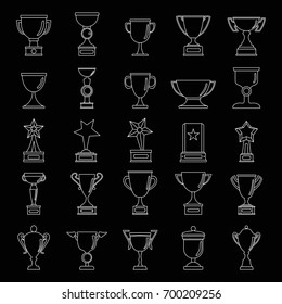 Award prize set thin line vector illustration for design and web isolated on black background. Award prize vector object for labels, logos and advertising