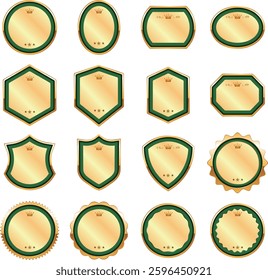 Award Ranking Badge Icon Set. Elegant gold badges and emblems for awards, rankings, and achievements. Ideal for branding, ads, websites, and product packaging.