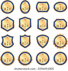Award Ranking Badge Icon Set. Elegant gold badges and emblems for awards, rankings, and achievements. Ideal for branding, ads, websites, and product packaging.