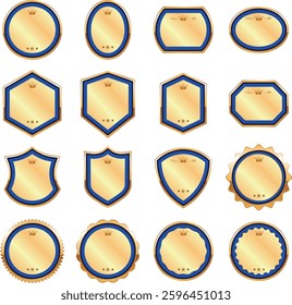 Award Ranking Badge Icon Set. Elegant gold badges and emblems for awards, rankings, and achievements. Ideal for branding, ads, websites, and product packaging.