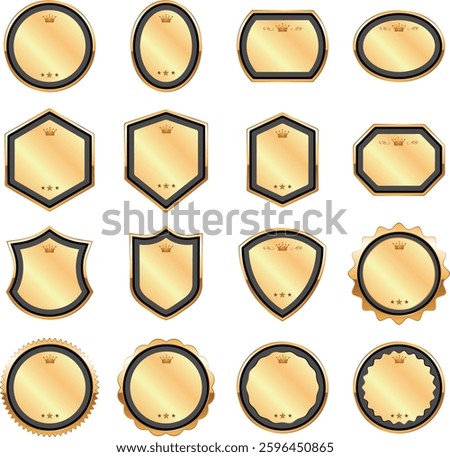 Award Ranking Badge Icon Set. Elegant gold badges and emblems for awards, rankings, and achievements. Ideal for branding, ads, websites, and product packaging.