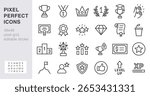 Award and recognition line icon set. Trophy, medal, crown, certificate, podium minimal vector illustrations. Simple outline signs for success and achievement. 48x48 Pixel Perfect. Editable Stroke.