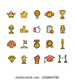 Award and Respect Signs Color Thin Line Icon Set Include of Trophy, Star, Medal, Cup and Prize. Vector illustration