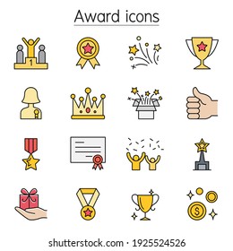 Award, Reward, Trophy color line icons