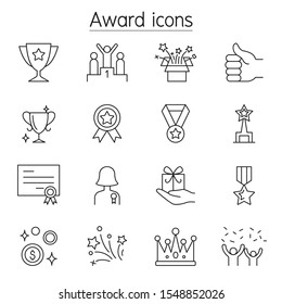 Award, Reward, Trophy icons set in thin line style