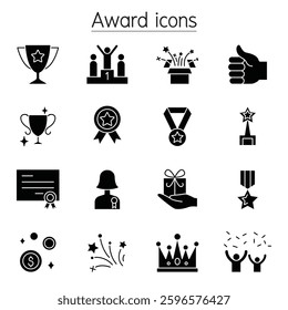 Award, Reward, Trophy icons set in glyph style