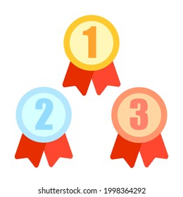 Award Ribbon With 1,2,3 Places Vector Icon Set