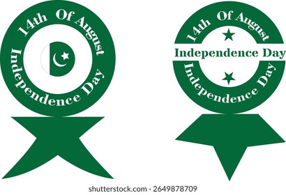 Award Ribbon Badge with Crescent and Independence Day Text for Pakistan Vector

