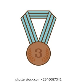 Award ribbon bronze medal number third icon,3nd success champion achievement award isolated vector illustration