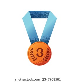 Award ribbon bronze medal number third icon,3nd success champion achievement award isolated vector illustration