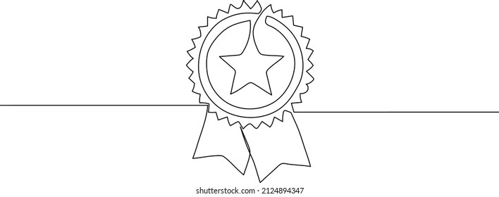 Award Ribbon - First Place Concept. Continuous One Line Drawing. Minimalistic Vector Illustration.