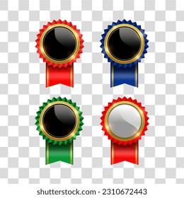 Award ribbon gold icon. Symbol of winner celebration, best champion achievement, success trophy seal. Blank rosette element Vector illustration.
