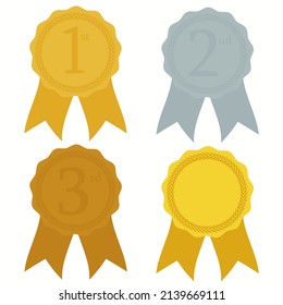 Award ribbon. Gold, silver and bronze winner. Vector illustration