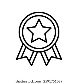 Award Ribbon Icon Featuring Centered Star and Hanging Tails Design