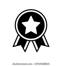 Award Ribbon Icon Featuring Centered Star and Hanging Tails Design