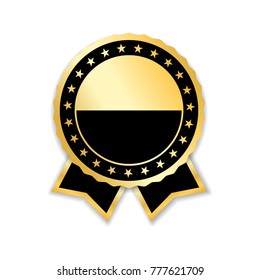 Award ribbon isolated. Gold design medal, label, badge, certificate. Symbol best sale, price, quality, guarantee or success, achievement. Golden ribbon award decoration Vector illustration