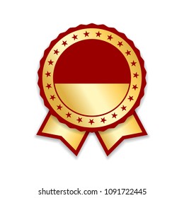 Award ribbon isolated. Gold red design medal, label, badge, certificate. Symbol best sale, price, quality, guarantee or success, achievement. Golden ribbon award decoration Vector illustration