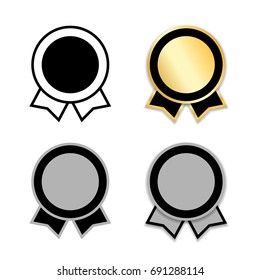 Award ribbon isolated set. Flat and gold design for medal, label, badge, certificate. Symbol of best sale, price, quality, guarantee, achievement. Ribbon award decoration Vector illustration