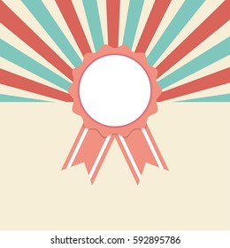 Award ribbon on retro starburst background, vector illustration