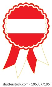 Award Ribbon in the original national colours red and white of Austria useable as Emblem or Banner for presentation ceremony and celebrations on an isolated white background as vector