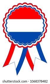 Award Ribbon in the original national colours red, Blue and white of Netherlands useable as Emblem or Banner for presentation ceremony and celebrations on an isolated white background as vector