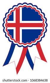 Award Ribbon in the original national colours Blue, red and white of Iceland useable as Emblem or Banner for presentation ceremony and celebrations on an isolated white background as vector