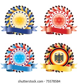  Award ribbon rosettes. National flag colors.(vector, CMYK)