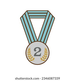 Award ribbon silver medal number second , 2nd success champion achievement award icon isolated vector illustration