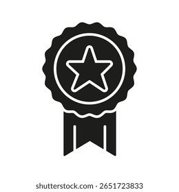 Premiar Fita Com Ícone De Estrela Sólida. Símbolo De Silhueta De Realização, Excelência E Reconhecimento. Merit Badge, Honra E Representação De Sucesso. Ilustração de vetor isolada.