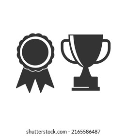 Award ribbon, trophy cup vector icons
