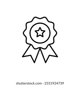 Icono de Vector de cinta de premio, ilustración lineal negra plana simple para Web y App.