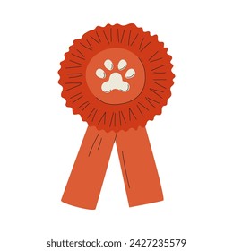 Award ribbon-rosette for dog show. The championship for pets. A flat vector illustration isolated on a white background.