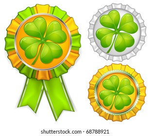 Award ribbons with clover on white, vector illustration for St. Patrick's day