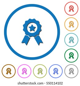 Award with ribbons flat color vector icons with shadows in round outlines on white background