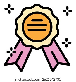 Award with ribbons icon. Outline award with ribbons vector icon color flat isolated