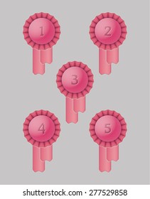 award ribbons with numbers one, two, three, four and six, vector illustration