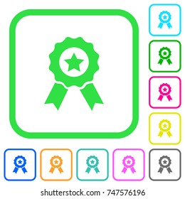 Award with ribbons vivid colored flat icons in curved borders on white background