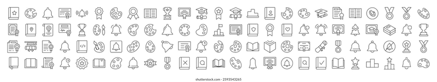 Award, Ring, Book, Medal, Watercolor Collection of Thin Icons. Editable Stroke. Suitable for Web Sites, Books, Cards, Apps
