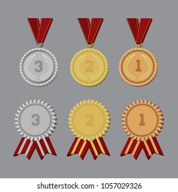 Award rosette gold, silver and bronze - vector illustration