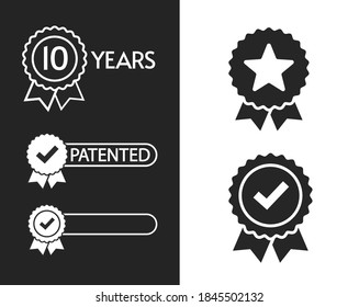 Award rosette ribbon icon vector line outline template stamp design blank empty with examples of years anniversary premium label stamp, patented, best star and quality check mark symbol modern set