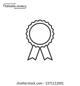 Award Rosette With Ribbon Vector Icon. Editable Stroke.