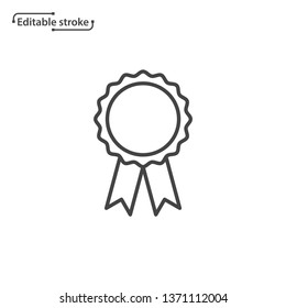 Award Rosette With Ribbon Vector Icon. Editable Stroke.