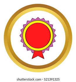 Award rosette vector icon in golden circle, cartoon style isolated on white background