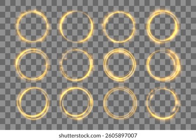 Award round bokeh circle transparent light glowing gold shine yellow ring glistering luxury effect abstract frame particle festive element glittering vector illustration backlight stardust png