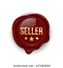 Award seal 3d realistic vector color illustration. Reward. Best seller seal with stars. Certified product. Quality badge, emblem. Winner trophy. Isolated design element
