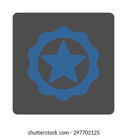 Award seal icon from Award Buttons OverColor Set. Icon style is cobalt and gray colors, flat rounded square button, white background.