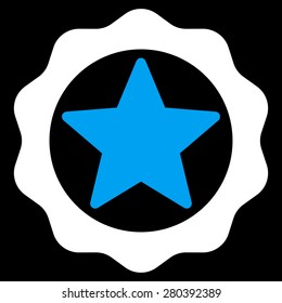 Award seal icon from Competition & Success Bicolor Icon Set on a black background. This isolated flat symbol uses light blue and white colors.