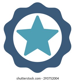 Award seal icon from Competition & Success Bicolor Icon Set. Vector style: flat bicolor symbols, cyan and blue colors, rounded angles, white background.
